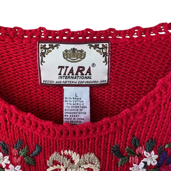 Tiara International Embellished Vintage Christmas Tree Red Sweater Size Large - Picture 7 of 7